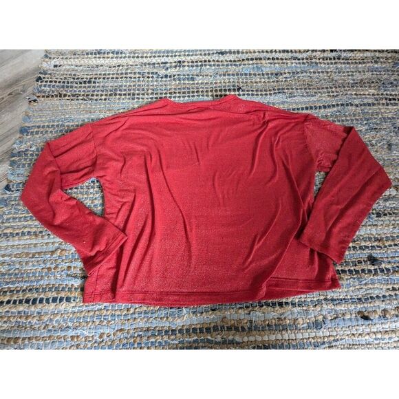 Red Cropped Pullover Sweater S Lightweight L/S Sparkly Glitter Front Pocket - Picture 7 of 7